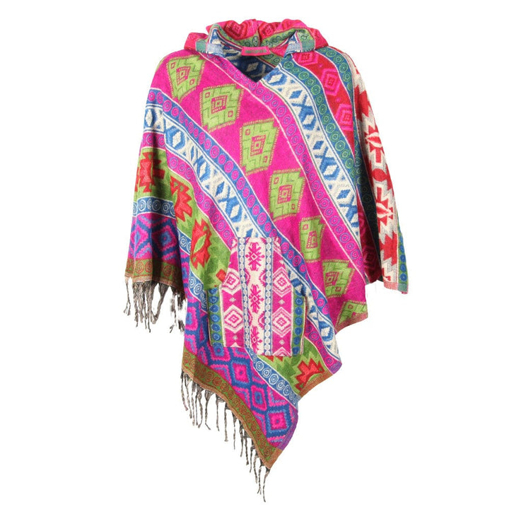 Geometric Pattern Hooded Blanket Poncho