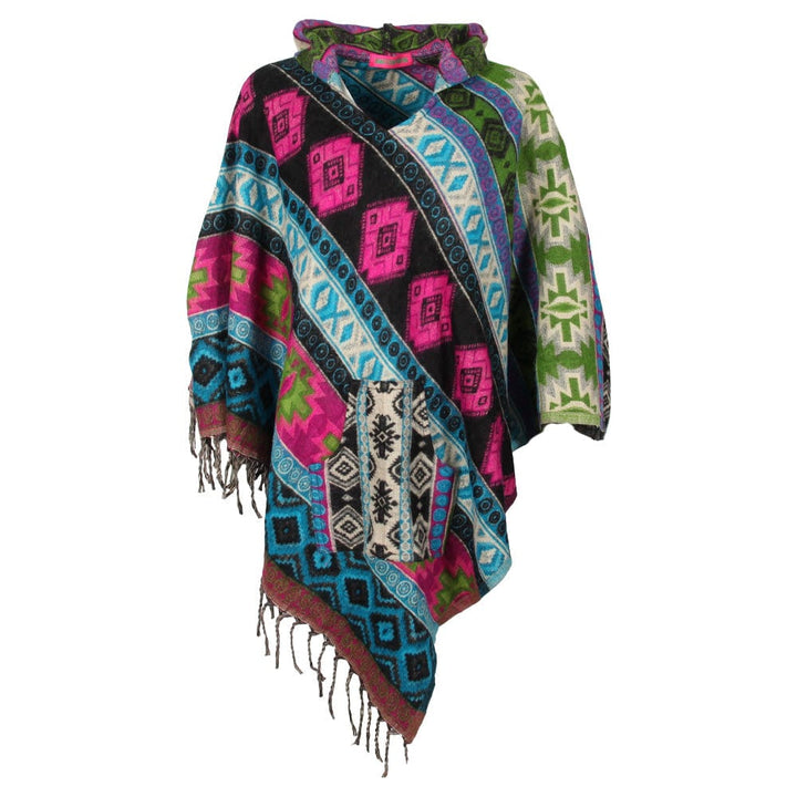 Geometric Pattern Hooded Blanket Poncho