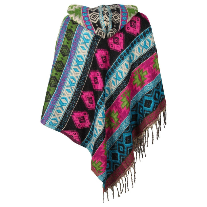 Geometric Pattern Hooded Blanket Poncho
