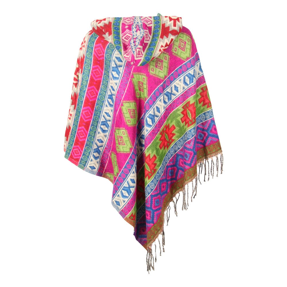 Geometric Pattern Hooded Blanket Poncho