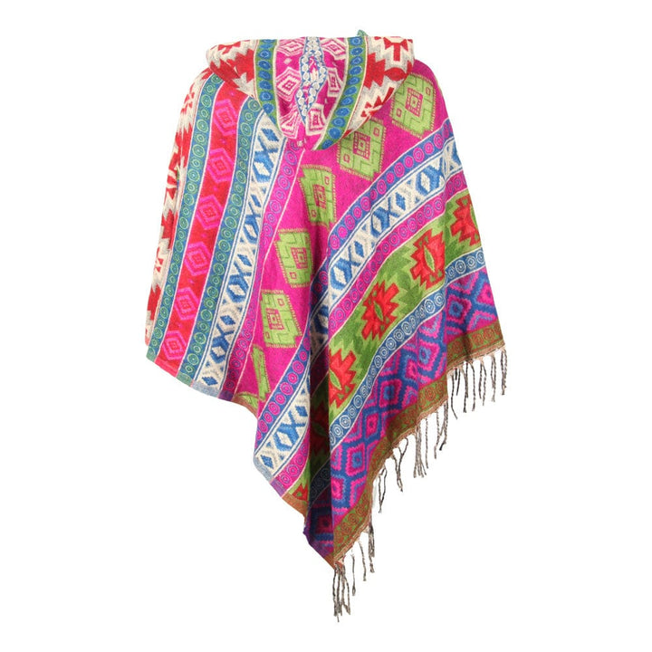 Geometric Pattern Hooded Blanket Poncho