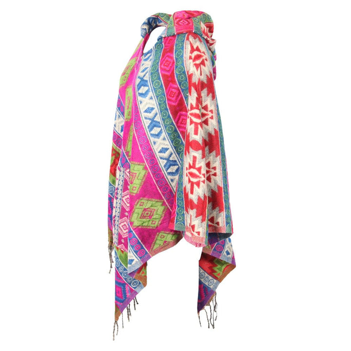 Geometric Pattern Hooded Blanket Poncho