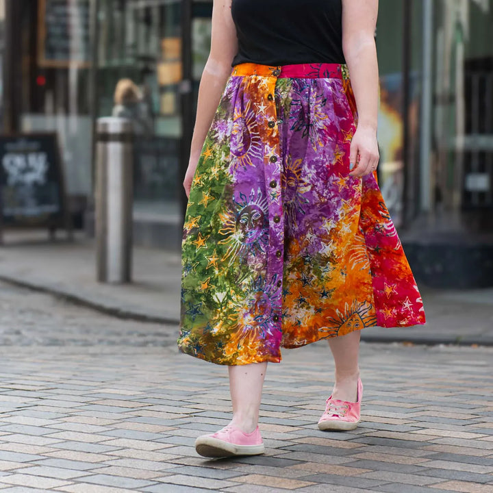 Button Through Batik Print Skirt
