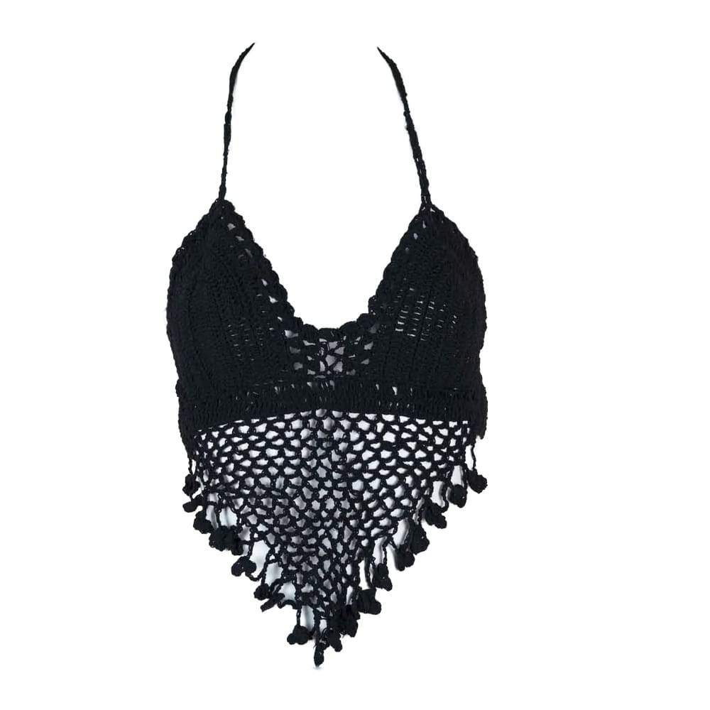 Crochet Halter Neck Bralette Tassel Top