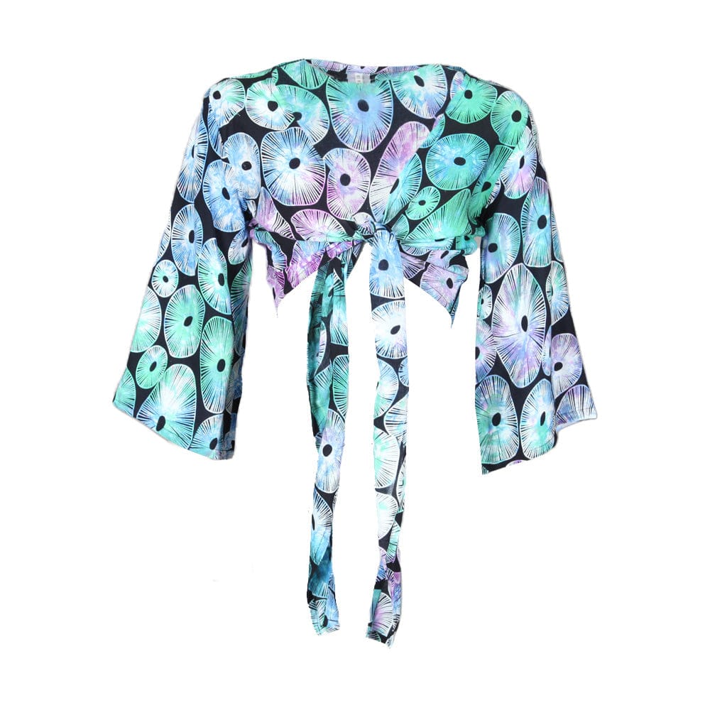 Aqua Coral Print Wrap Top..