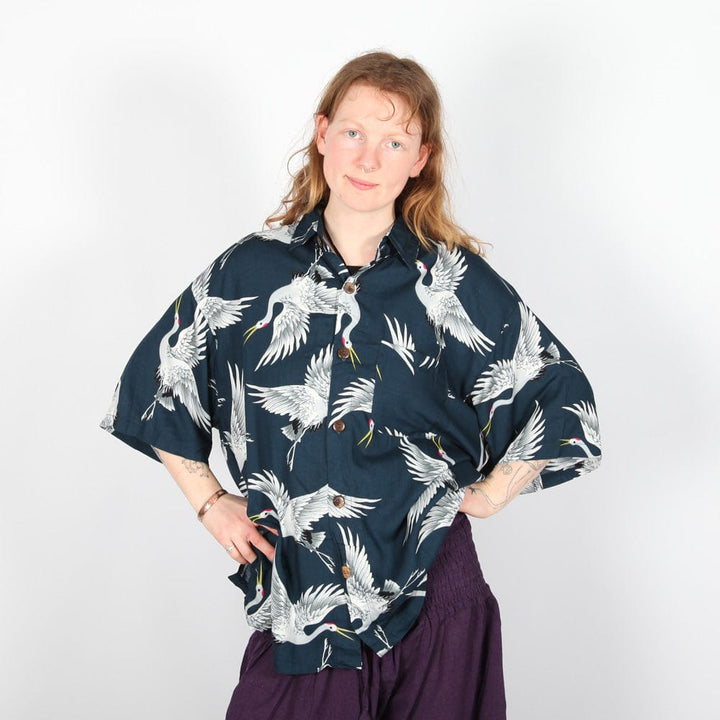 Oversize Crane Print Shirt