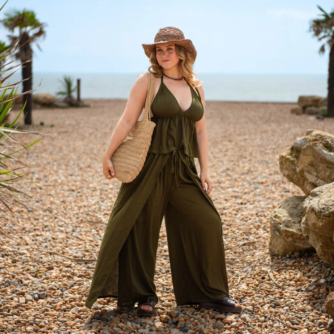 Crinkle Faux Wrap Palazzo Pants