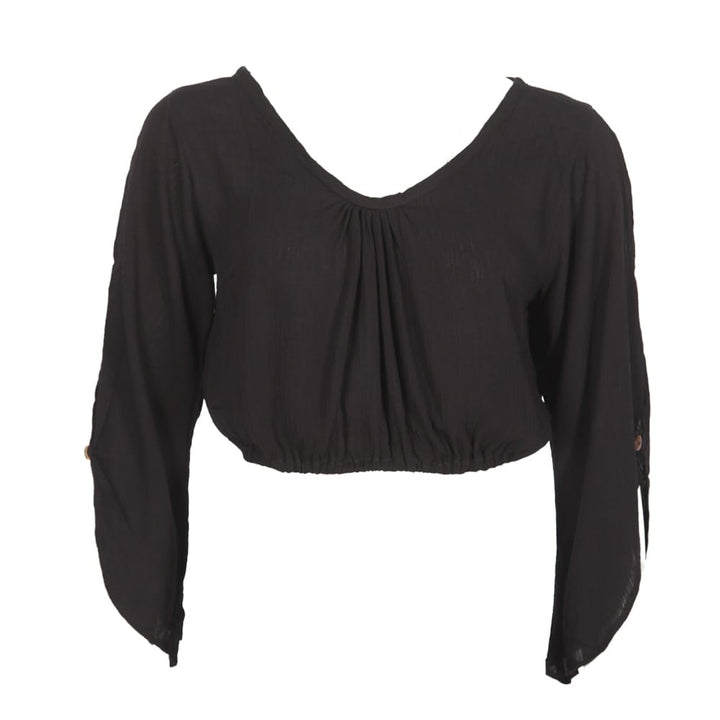 Crinkle Split Sleeve Cropped Top