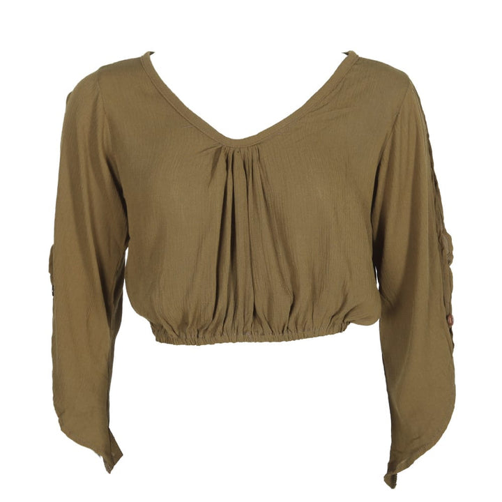 Crinkle Split Sleeve Cropped Top