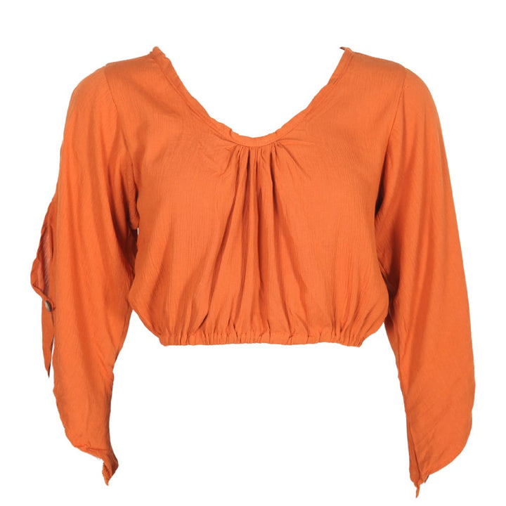 Crinkle Split Sleeve Cropped Top