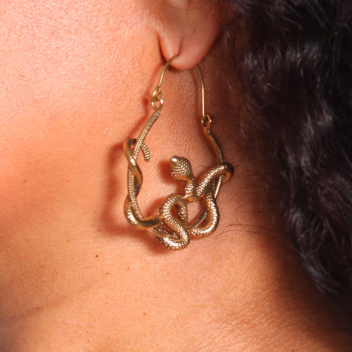 Brass Snake Hoop Earrings