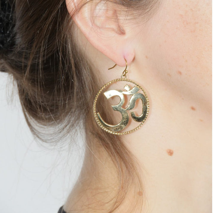 Brass Om Earrings