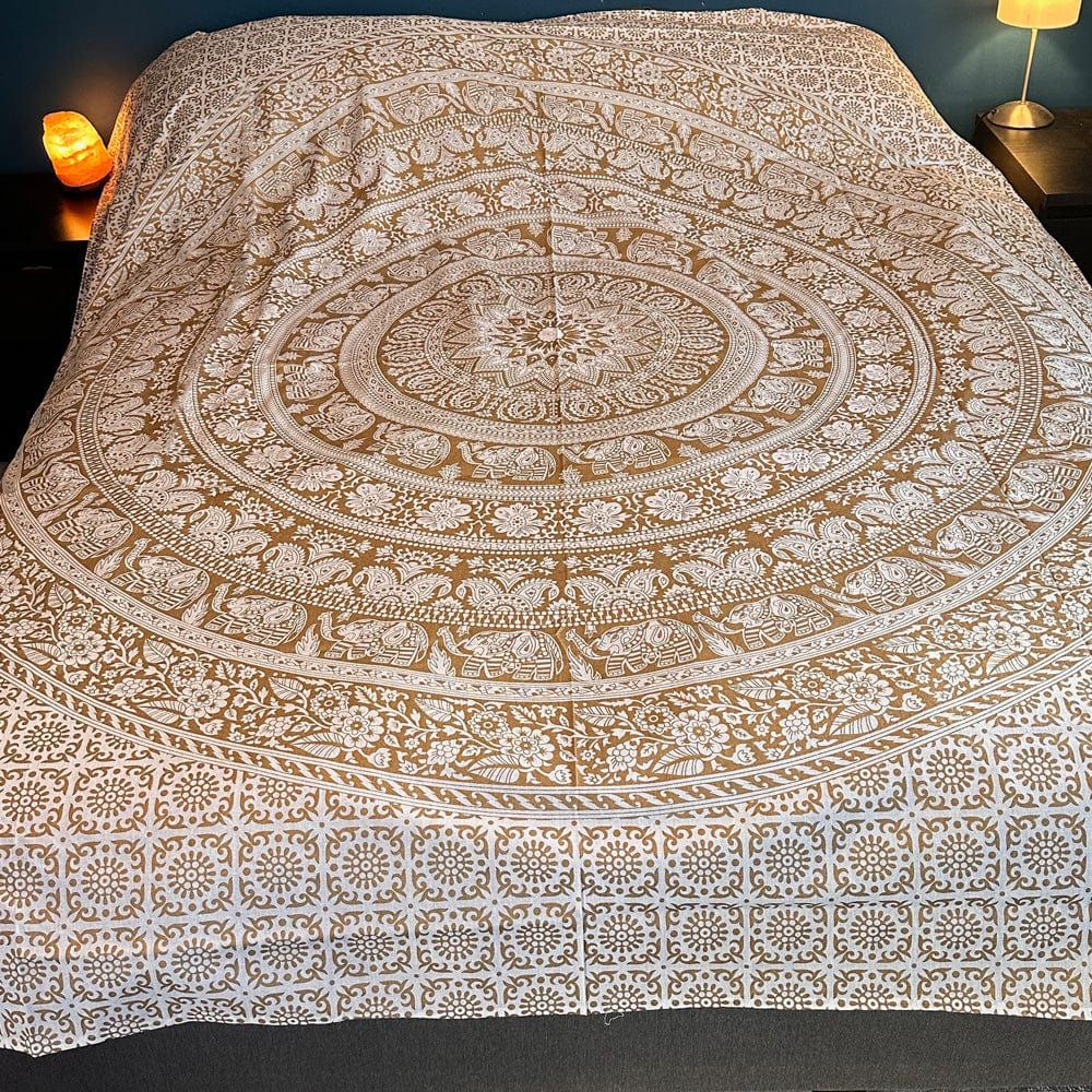 Elephant Mandala Gold Print Bedspreads