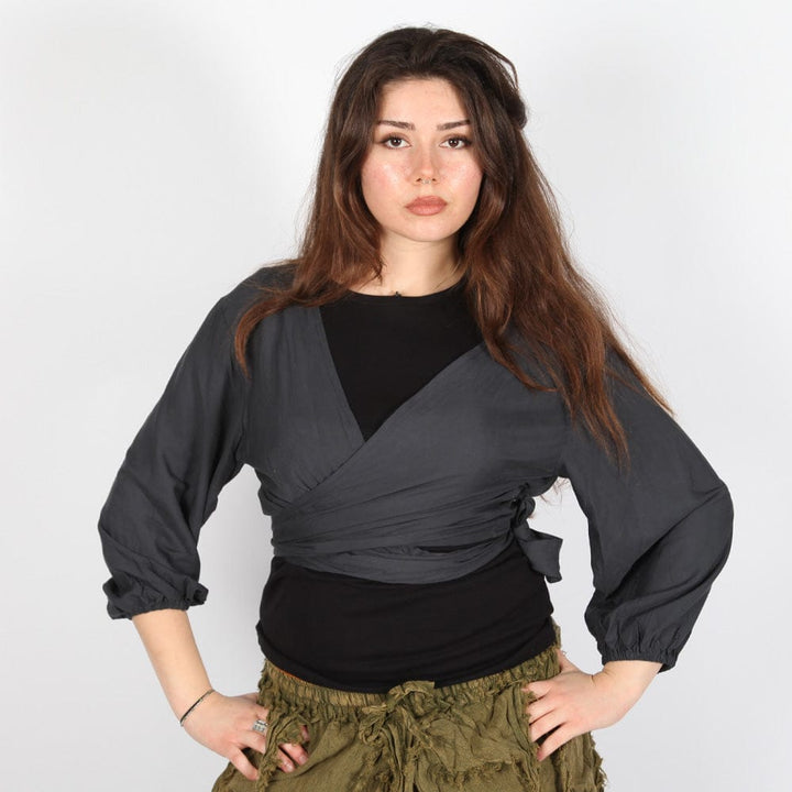 Plain Cuffed Sleeve Wrap Top