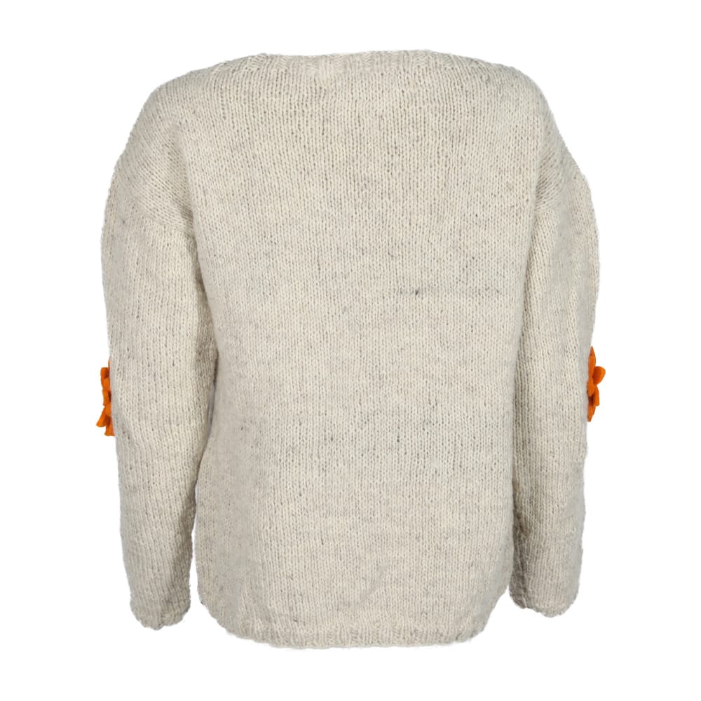 Woolen Cardigan With Felt Sunflowers