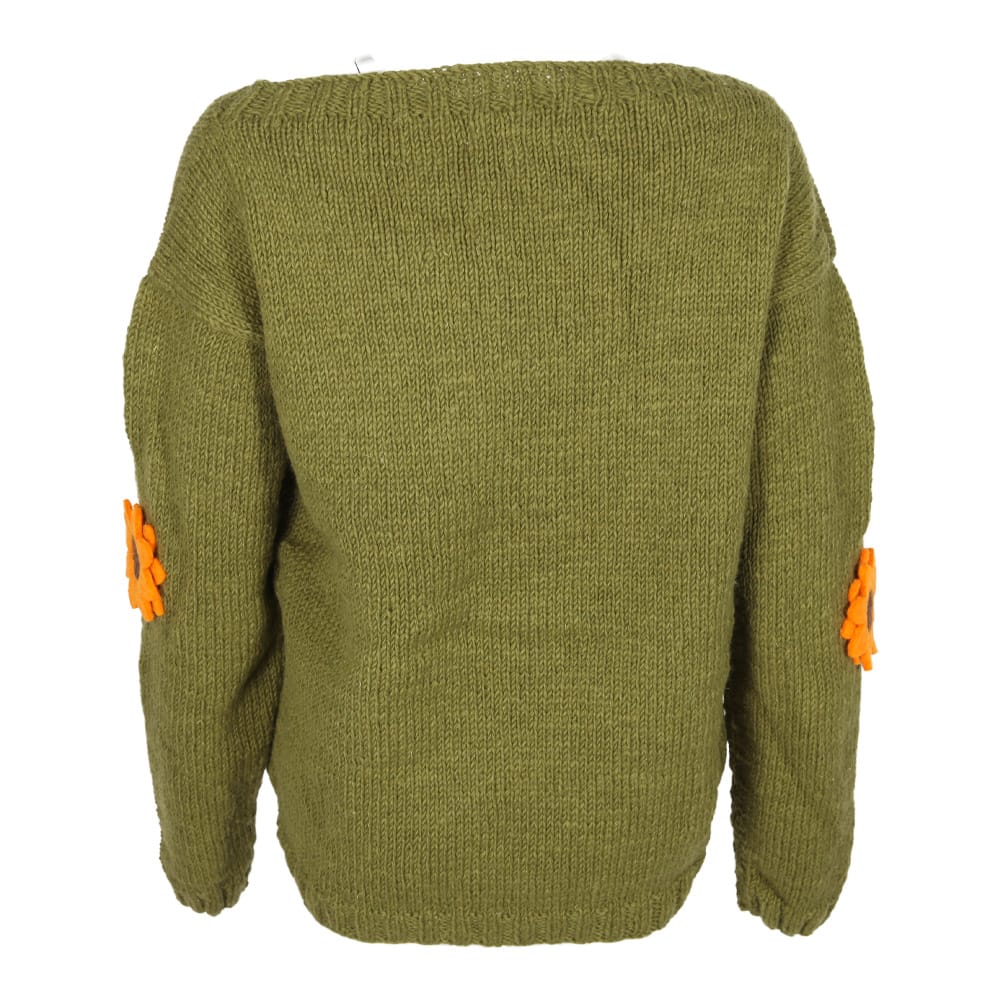 Woolen Cardigan With Felt Sunflowers