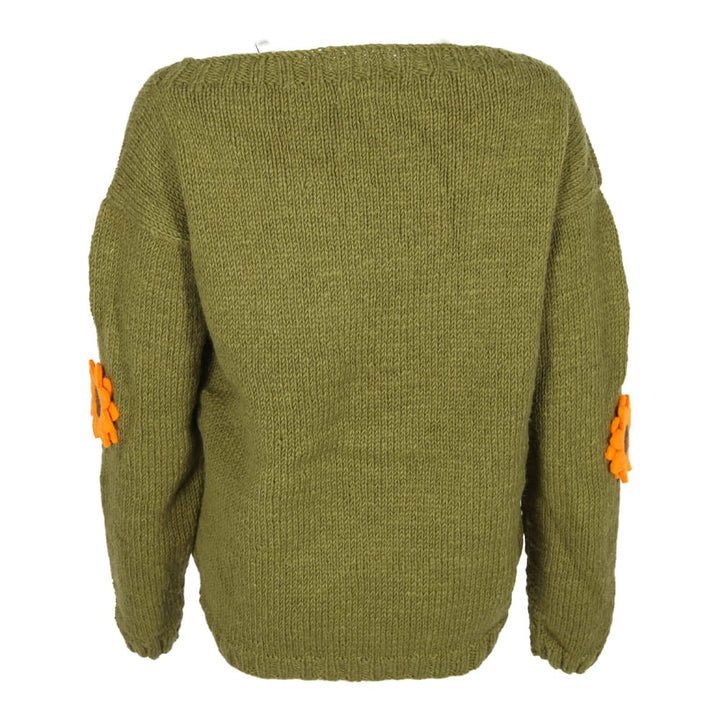 Woolen Cardigan With Felt Sunflowers