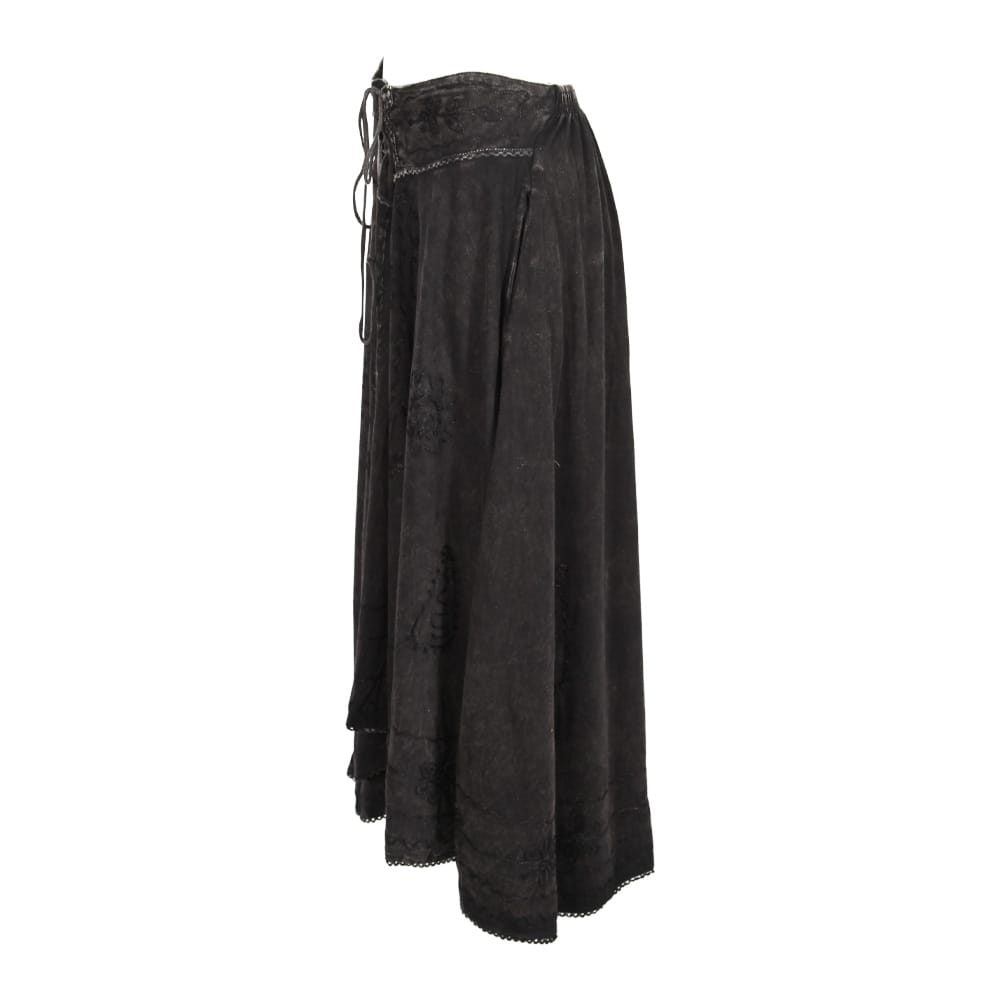 Long Cotton Acid Wash Skirt