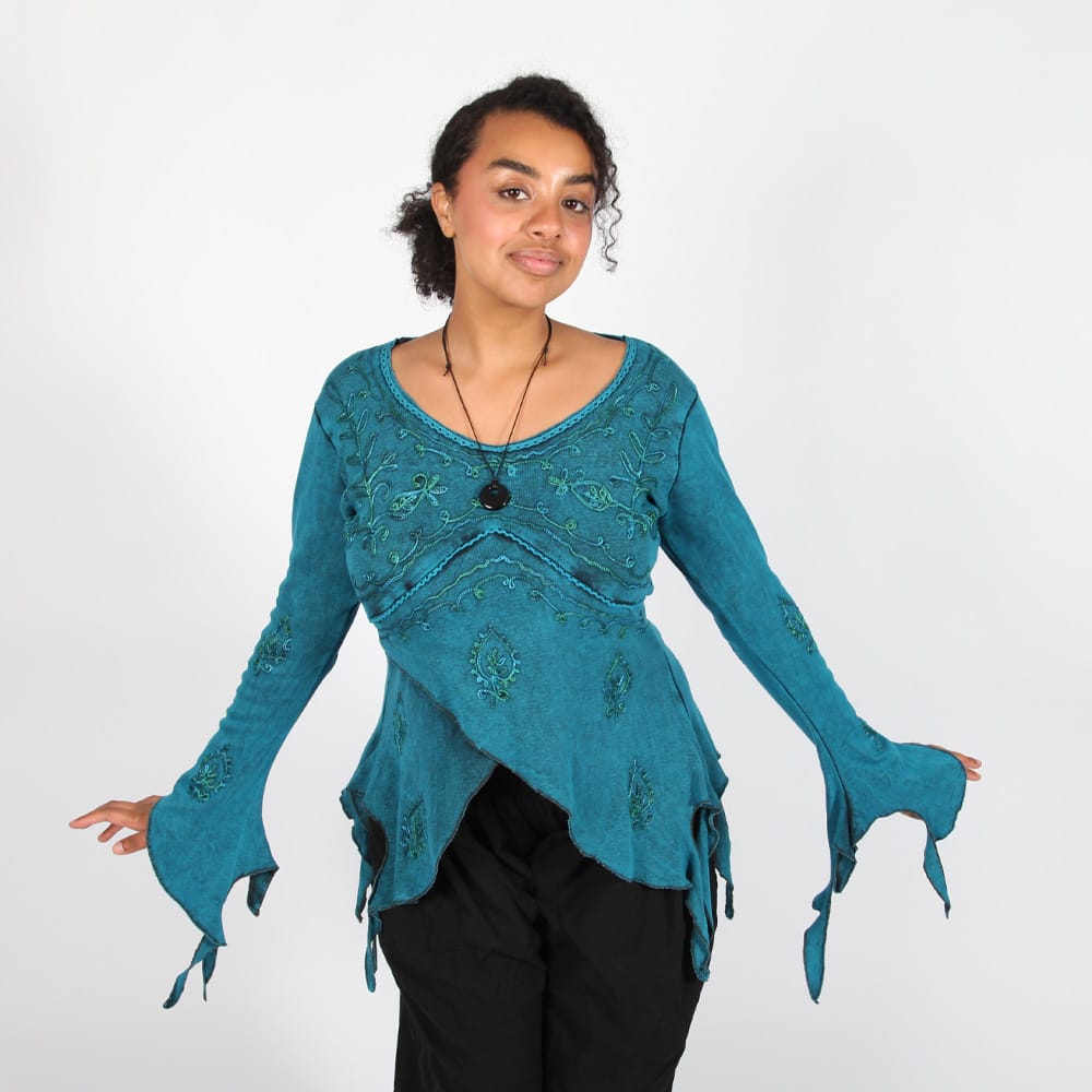 Split Cuff Acid Wash Top