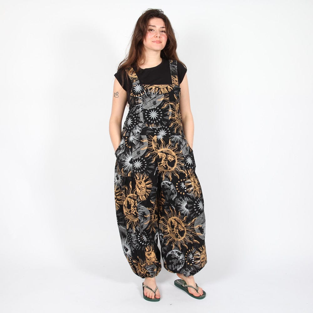 Sun & Moon Print Harem Dungarees