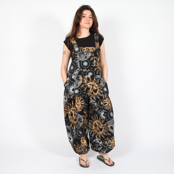 Sun & Moon Print Harem Dungarees