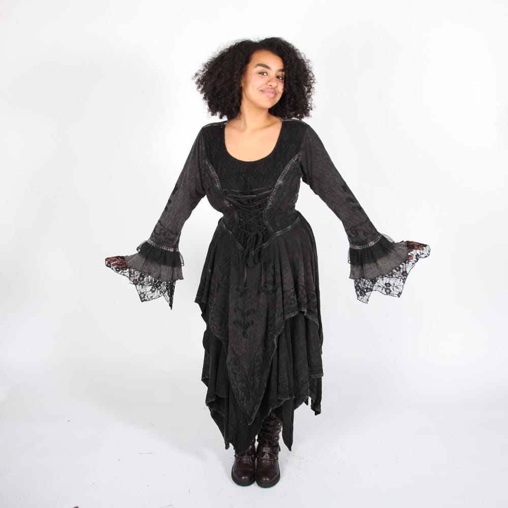 Long Sleeve Gothic Hanky Hem Dress