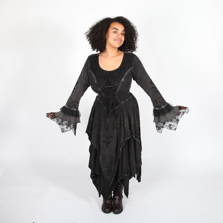 Long Sleeve Gothic Hanky Hem Dress