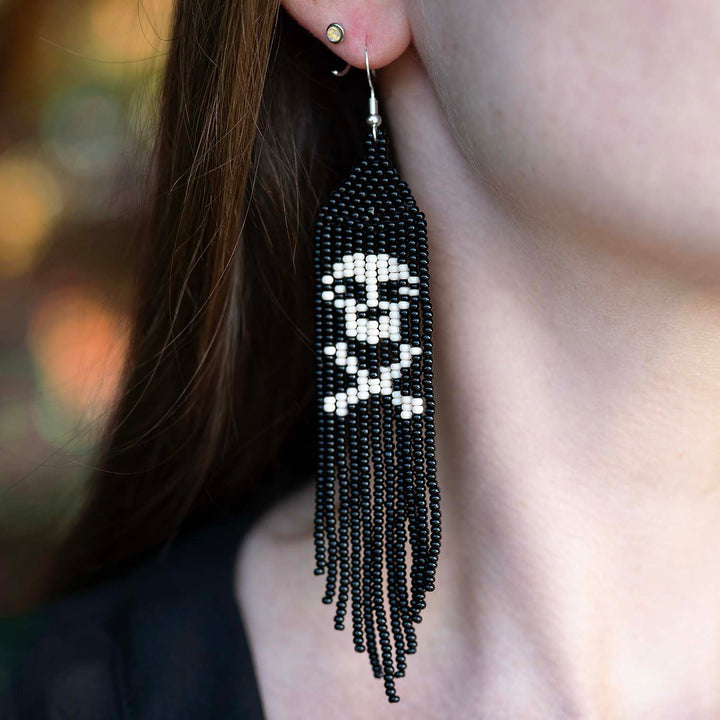 Tassel Glass Bead Skeleton Earrings