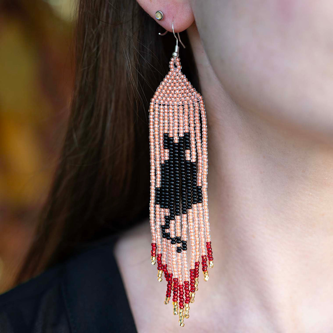 Tassel Glass Bead Black Cat Earrings