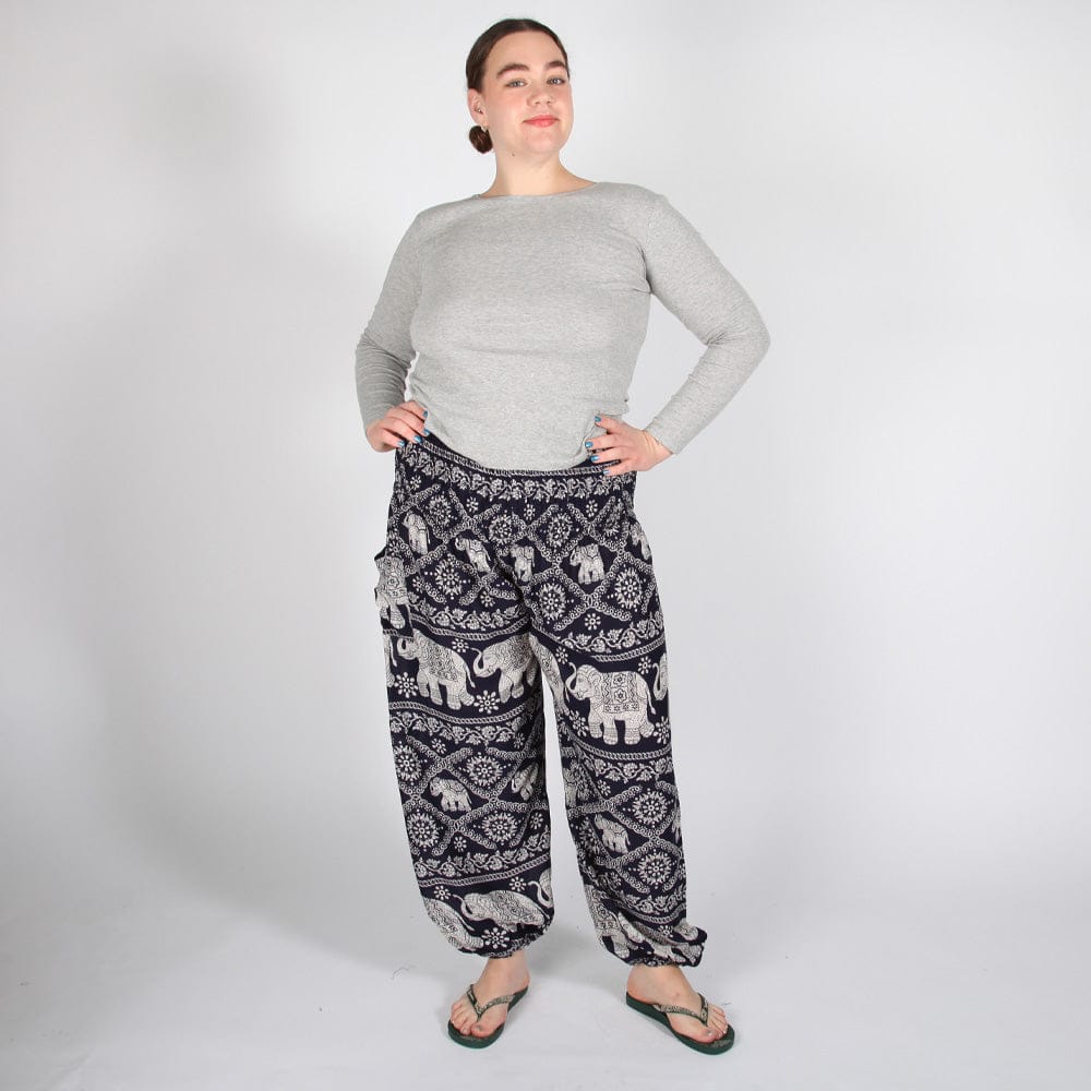 Plus Size Thai Elephant Print Harem Trousers