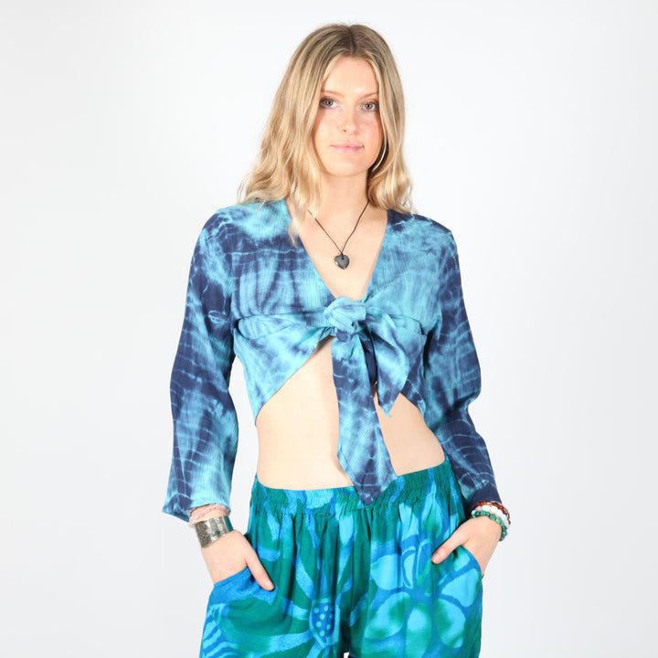 Tie Dye Crepe Wrap Top