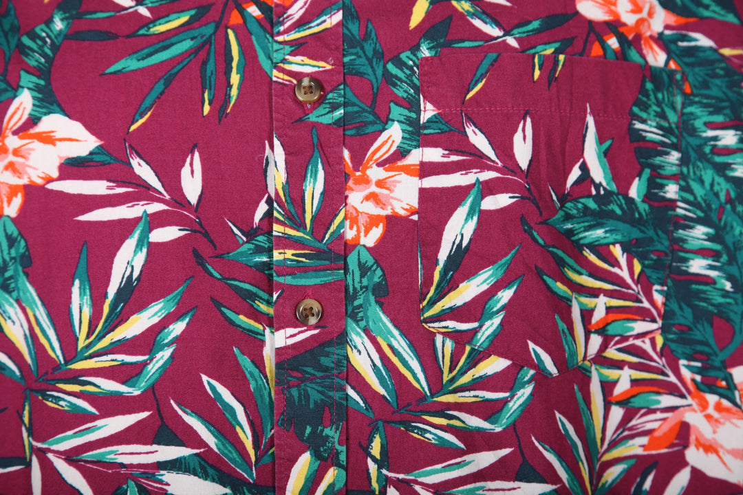 Vintage Maroon Floral Short Sleeve Shirt