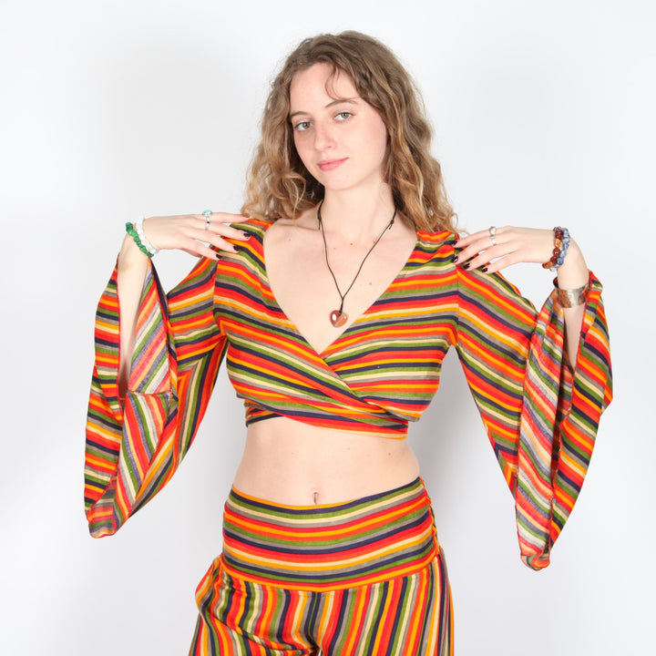 Rainbow Stripe Wrap Top
