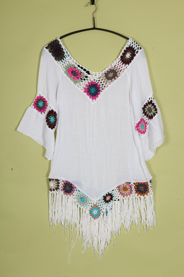Vintage Cover Up Crochet Tassel Top