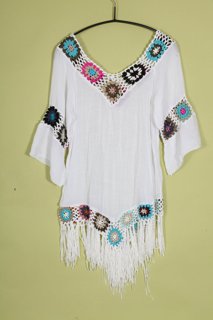 Vintage Cover Up Crochet Tassel Top