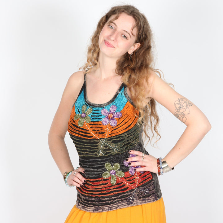 Embroidered Razor Cut Cami Top