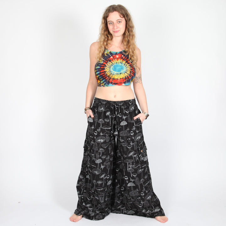 Mushroom Print Wide Leg Cargo Trousers