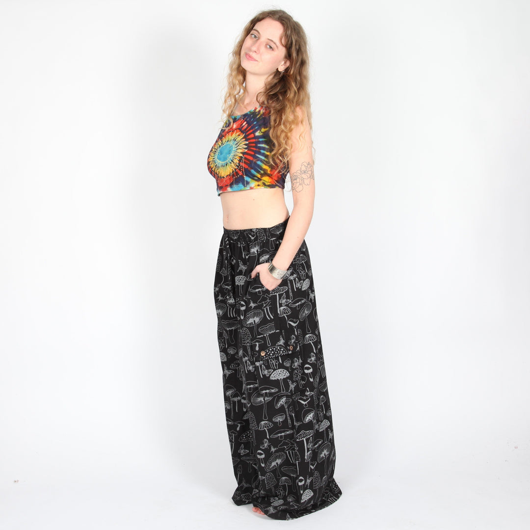 Mushroom Print Wide Leg Cargo Trousers