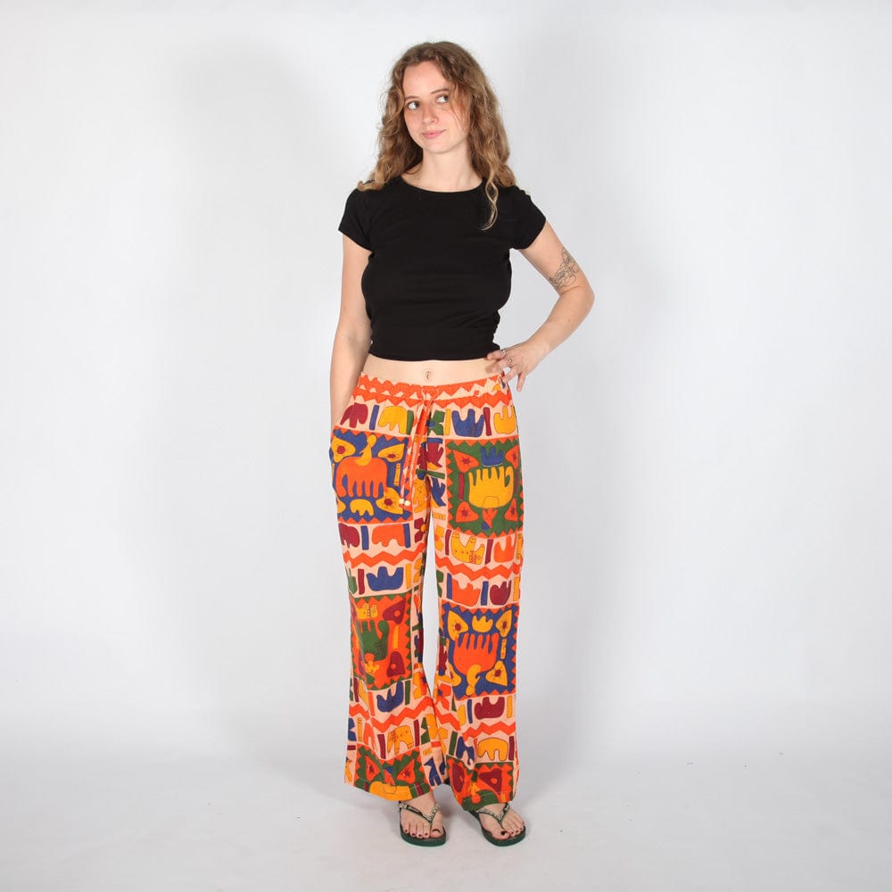 Abstract Block Print Elephant Trousers