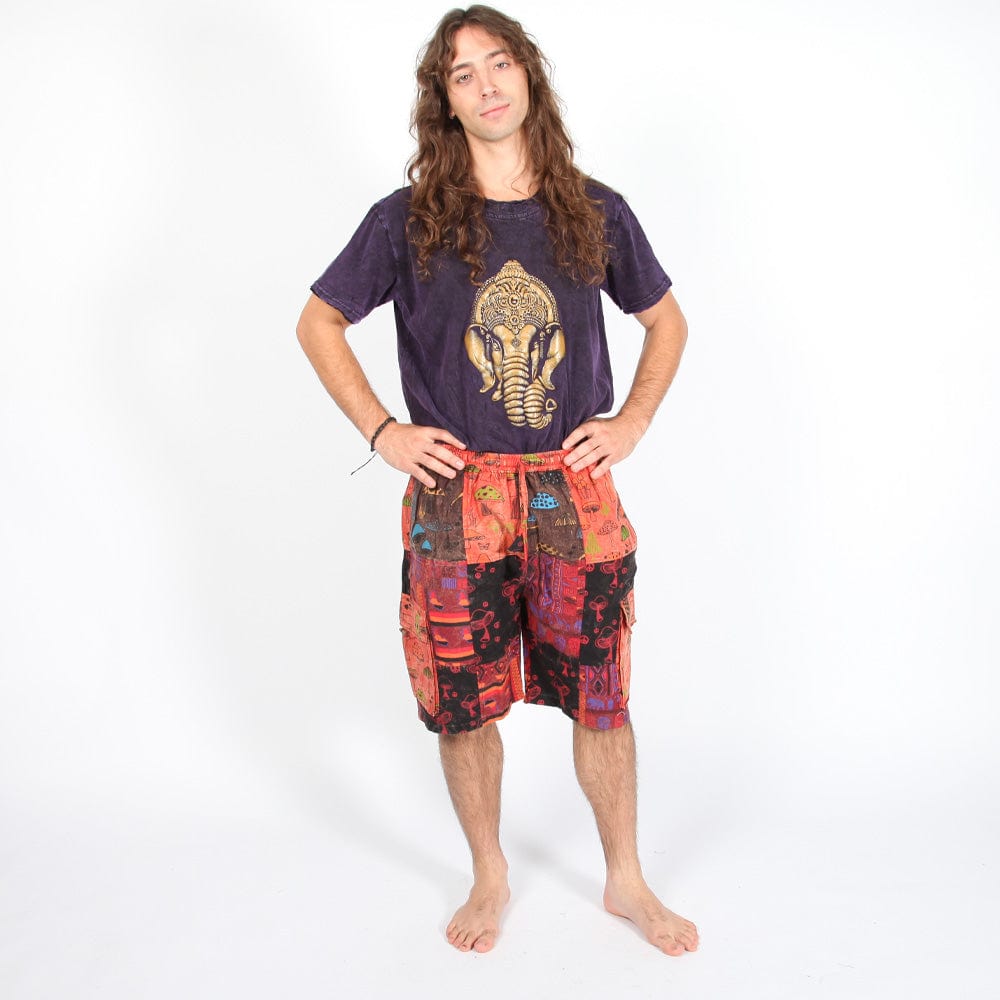 Patchwork Mushroom Print Cargo Shorts