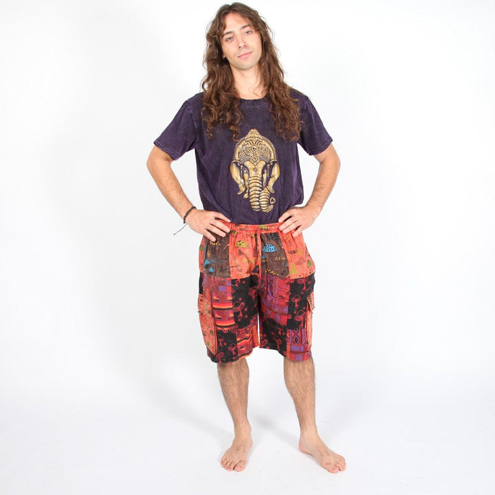 Patchwork Mushroom Print Cargo Shorts