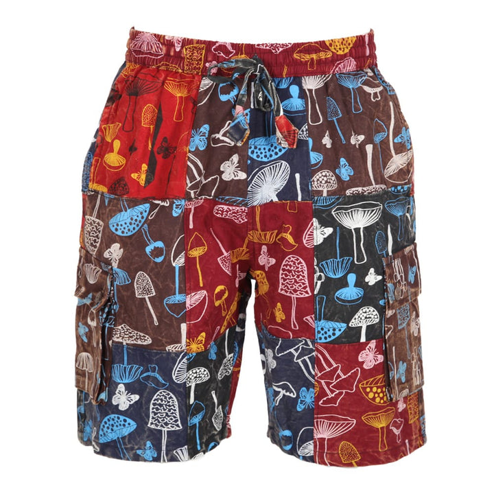 Patchwork Mushroom Print Cargo Shorts
