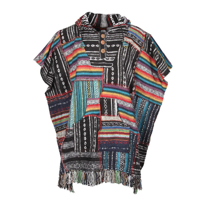 Patchwork Hooded Blanket Poncho