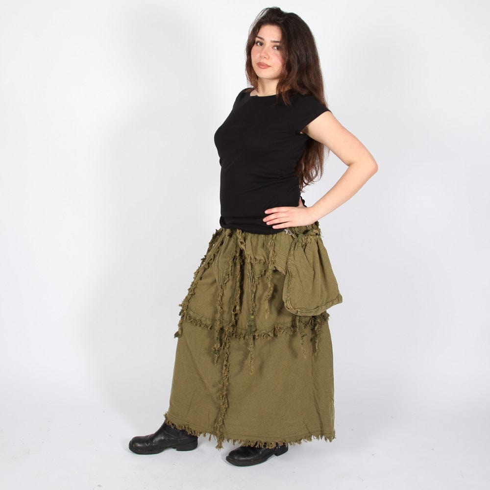 Distressed Maxi Skirt With Pouch
