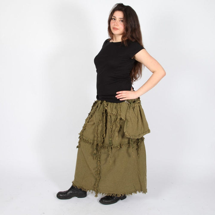 Distressed Maxi Skirt With Pouch