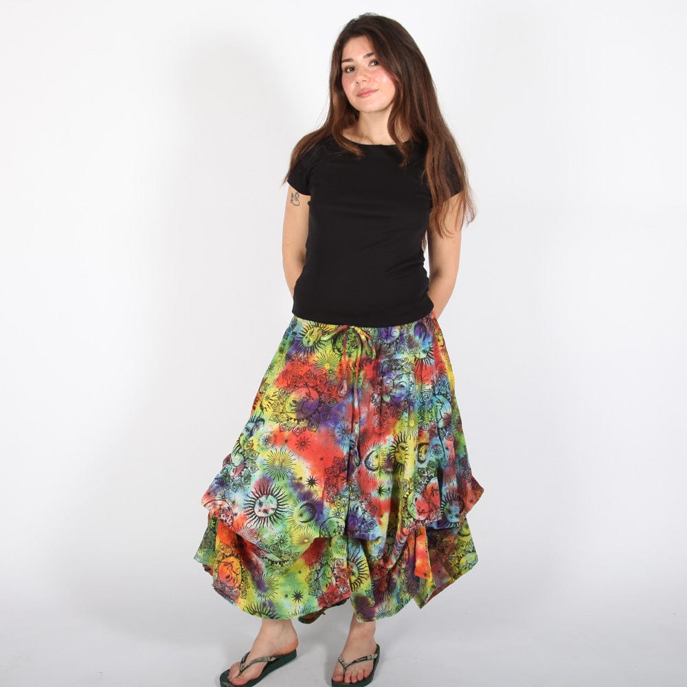 Sun & Moon Print Ruffle Skirt