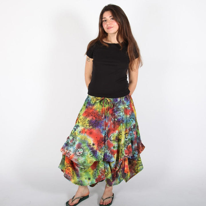 Sun & Moon Print Ruffle Skirt