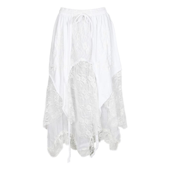 Hanky Hem Embroidered White Skirt