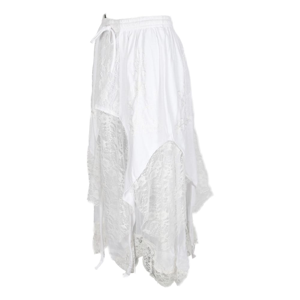 Hanky Hem Embroidered White Skirt
