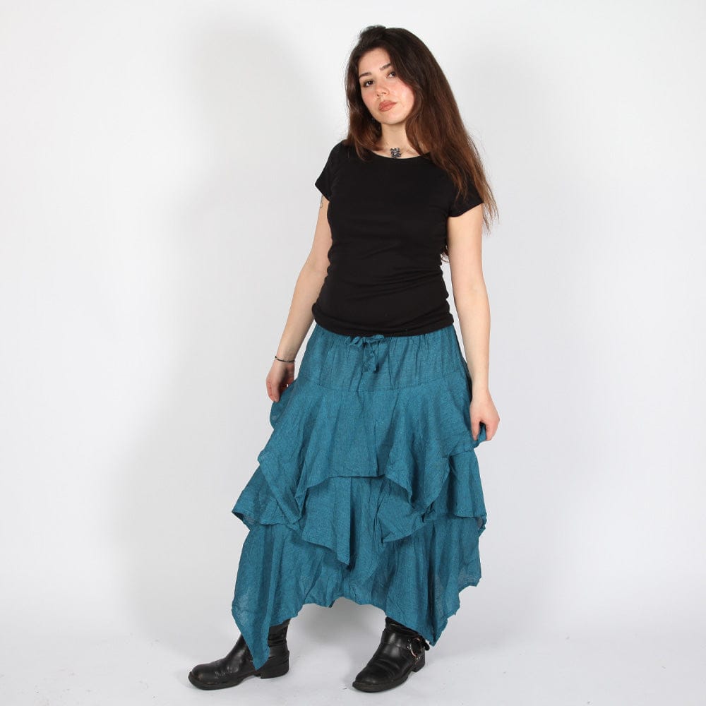 Cotton Layered Hanky Hem Skirt